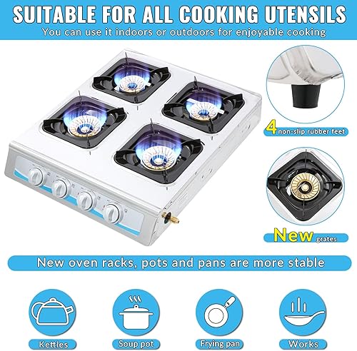 Miniatura 3 de Estufa de gas propano, estufa de gas de 4 quemadores, estufa de gas portátil de encendido automático, estufa de acero inoxidable de 4 quemadores GLP