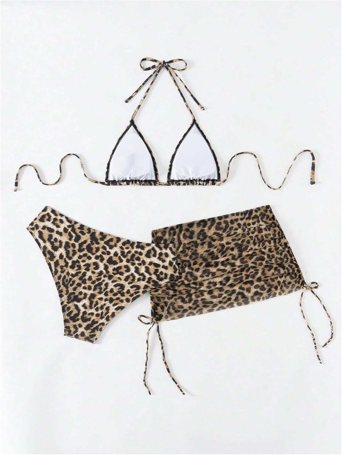 Women's Leopard Bikini Set Halter Triangle Swimsuit 3 Piece with Mesh Cover Up Skirt Summer Beach Pool Y2K - Image 5