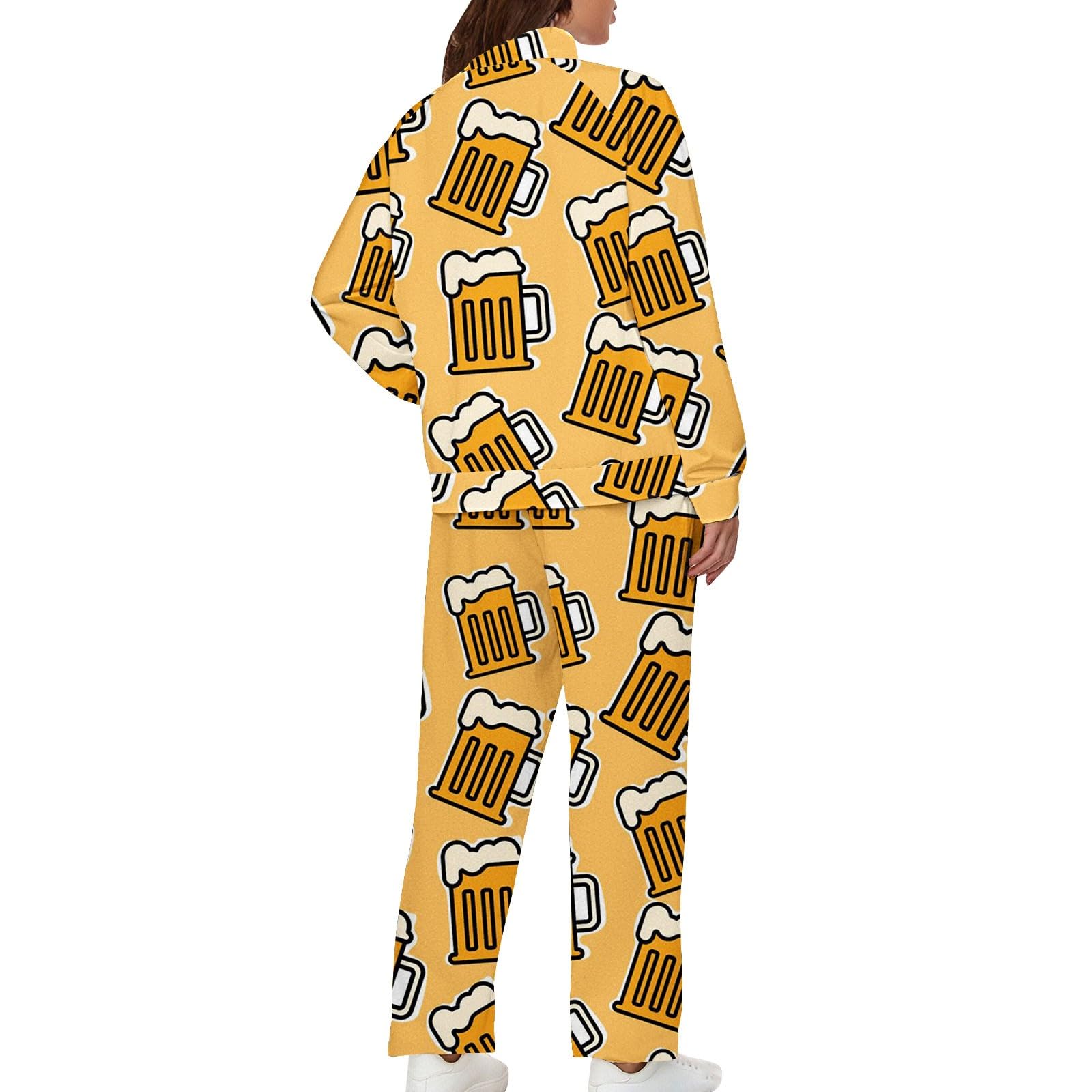 Tuta da donna in 2 pezzi, per autunno e inverno, con chiusura lampo e gamba dritta, tinta unita, con fiori, calda, elastica, comoda, per attività all'aperto, allenamento, jogging, da jogging, S-3Xl