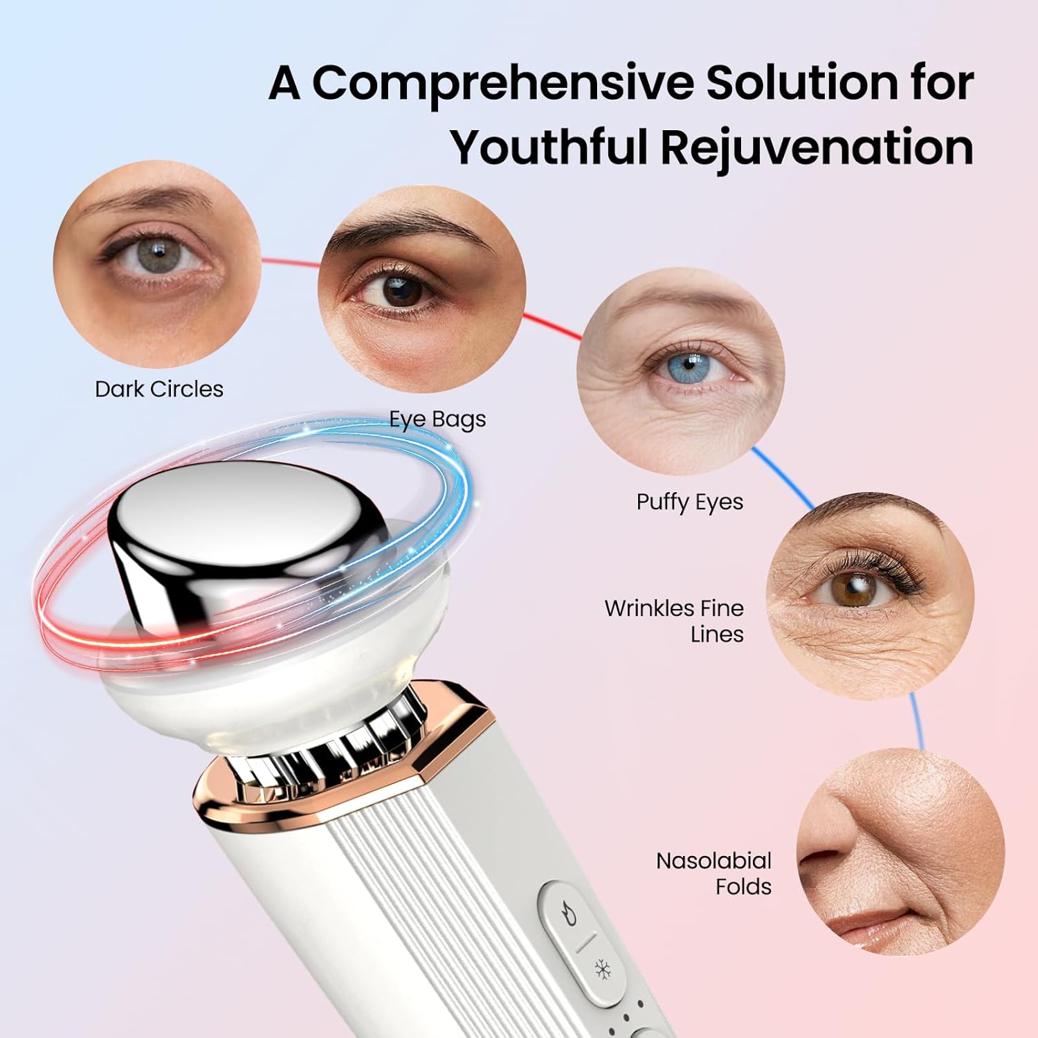 Radiant Renewal Skincare Wand – HD-44 Face & Eye Massager for Depuffing, Dark Circles, and Glowing Skin | Heat & Cooling Therapy, Facial Roller, Eye Care Tool for Women