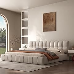 YGDA King Size Modern Cloud Platform Bed with 38 5-inch High Extra-Thick Soft Headboard Includes Footboard Block Design