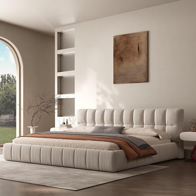 YGDA King Size Modern Cloud Platform Bed with 38 5-inch High Extra-Thick Soft Headboard Includes Footboard Block Design