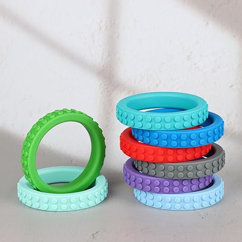 Miniatura 6 de Paquete de 4 pulseras masticables de silicona para niños, pulsera de silicona para dentición para masticadores agresivos con autismo, TDAH, SPD o