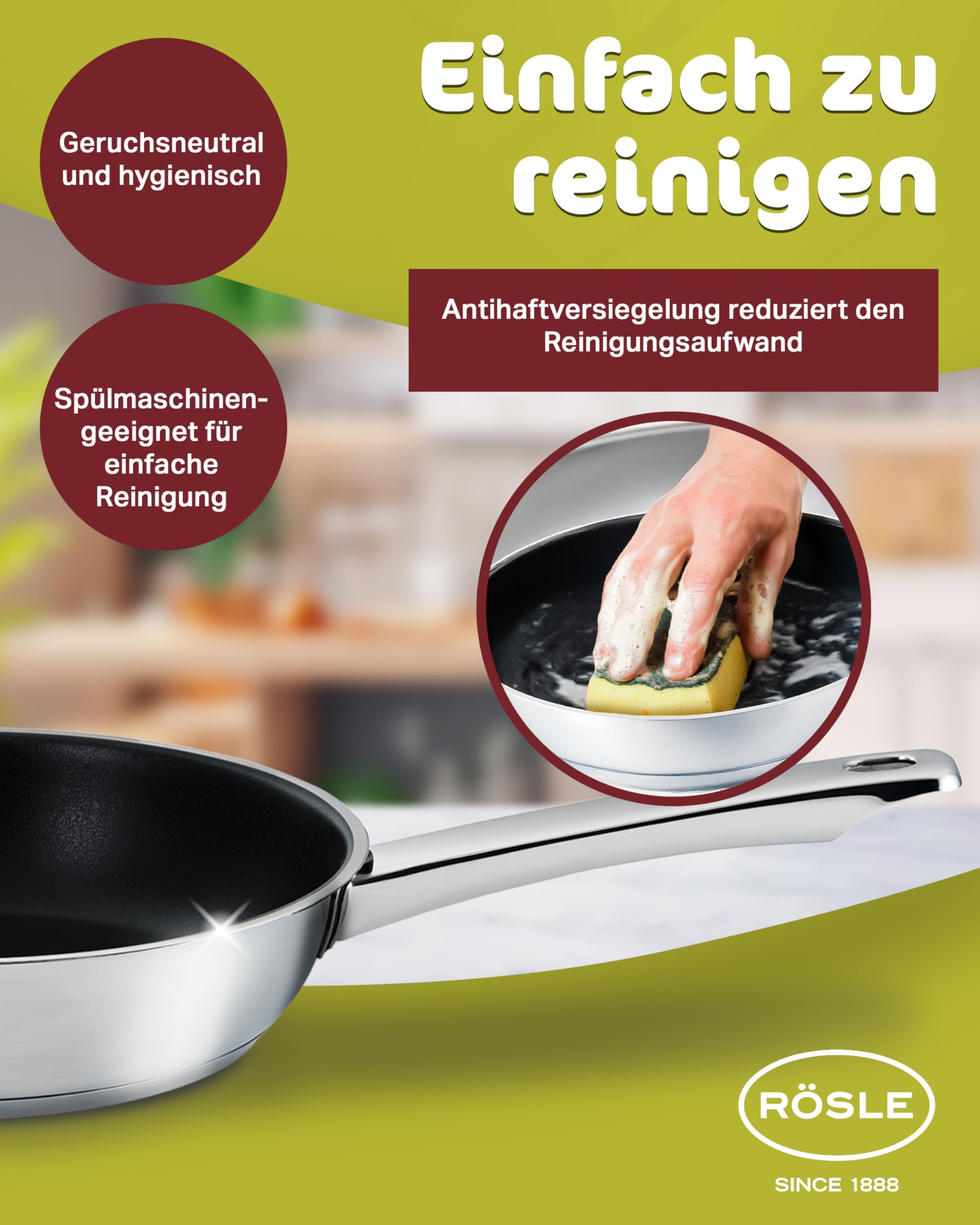 RÖSLE Moments Pfannenset 2 Stück 20 und 28 cm, Bratpfanne aus Edelstahl | Antihaftbeschichtet und kratzfest, für alle Herdarten inkl. Induktion, backofenfest bis 260 °C, spülmaschinenfest, PFAS-frei