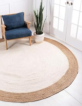 Handwoven Jute Area Rug -Natural Yarn -Colored Rustic Vintage Braided Reversible Rug Eco Friendly Rugs for Bedroom,Kitchen, Living Room