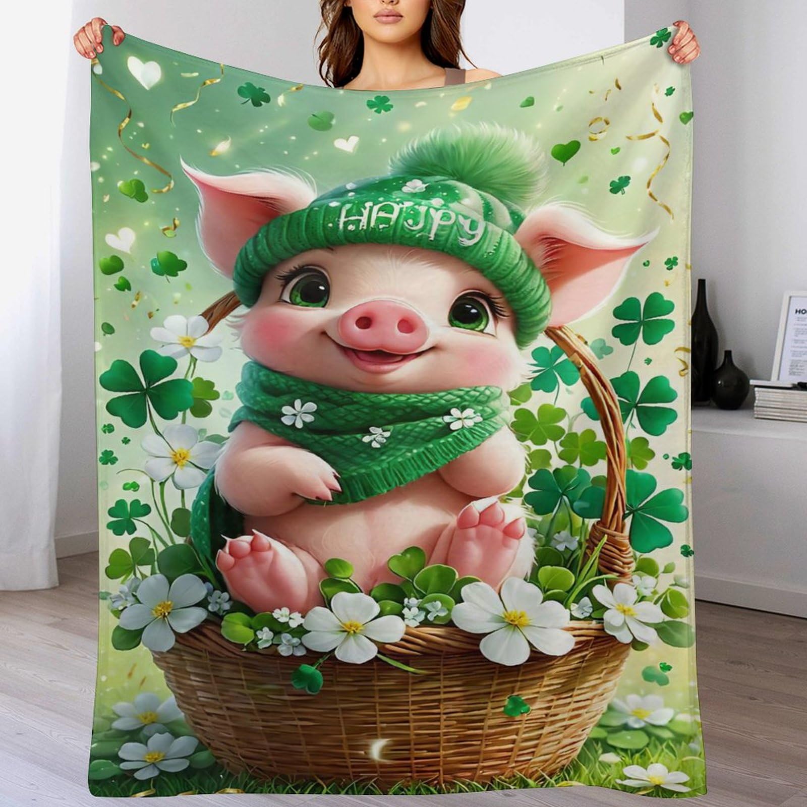Couverture en flannel douce et chaude jeté de lit motif cochon 150x200cm