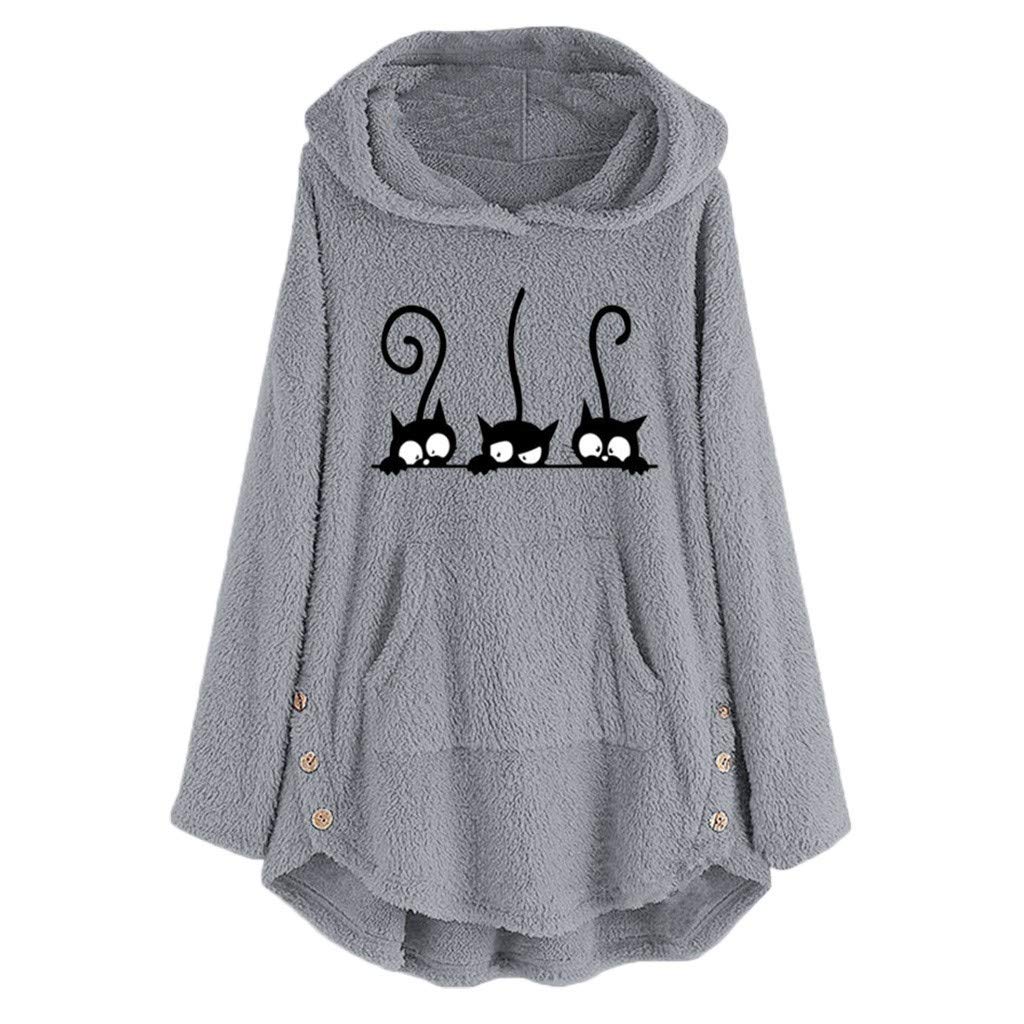 Forthery Fuzzy Hoodies Sweater Women Baggy Cat Jumper Pullover Tops Pullover Jumper Sweatshirts Jackets Coats