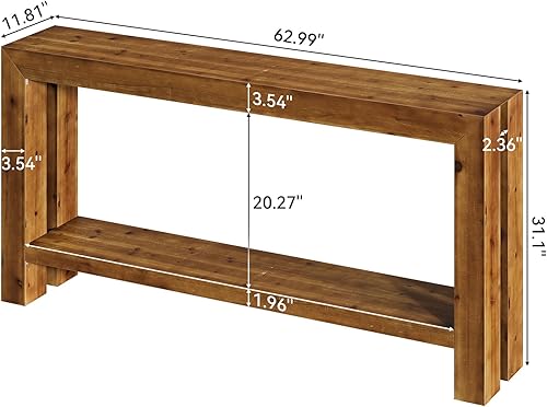 Miniatura 2 de Mesa de entrada de madera maciza de 63 pulgadas, mesa consola de sofá de 2 niveles detrás del sofá para pasillo, sala de estar, vestíbulo