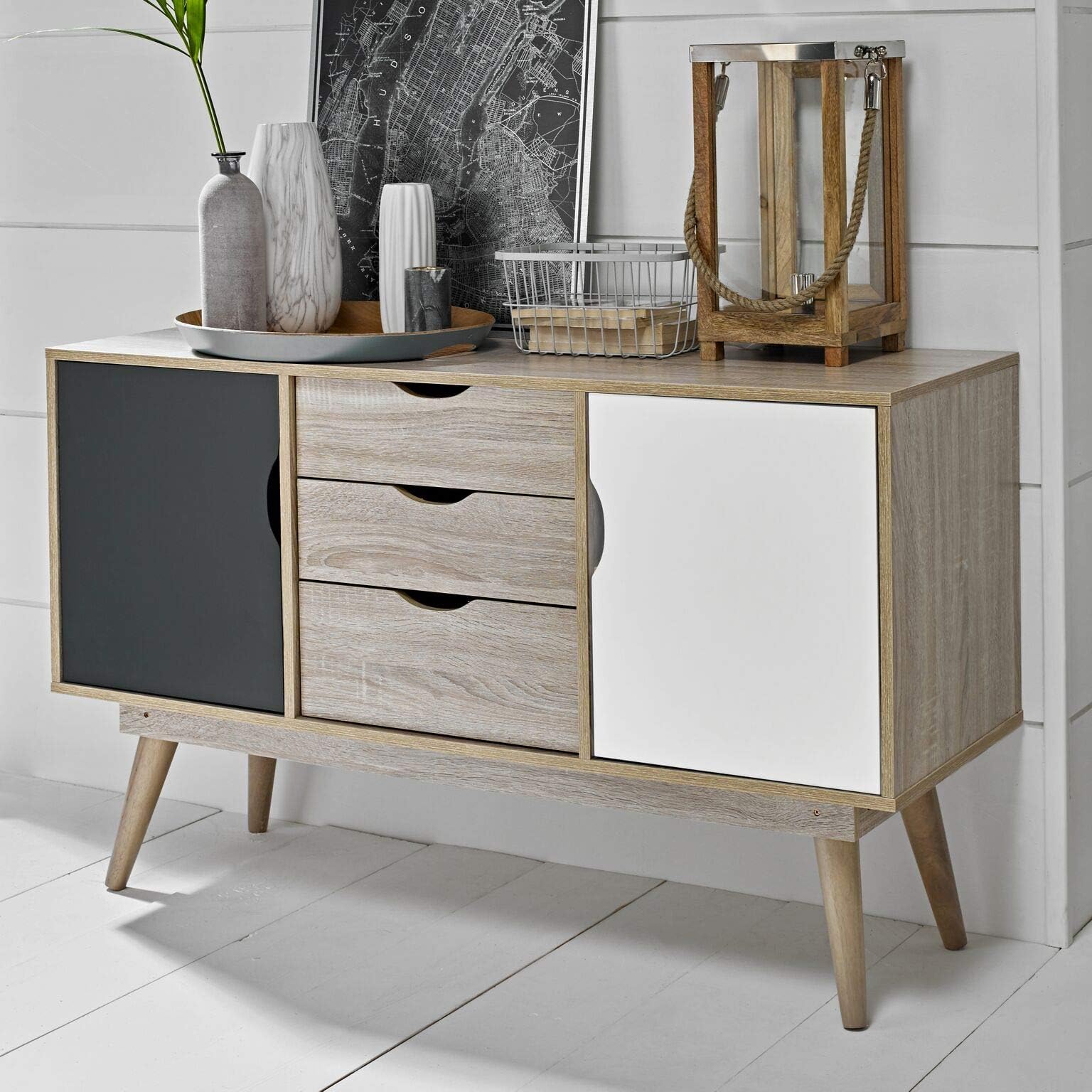 Furniture Octopus Scandinavian Style Retro Sideboard in White & Grey