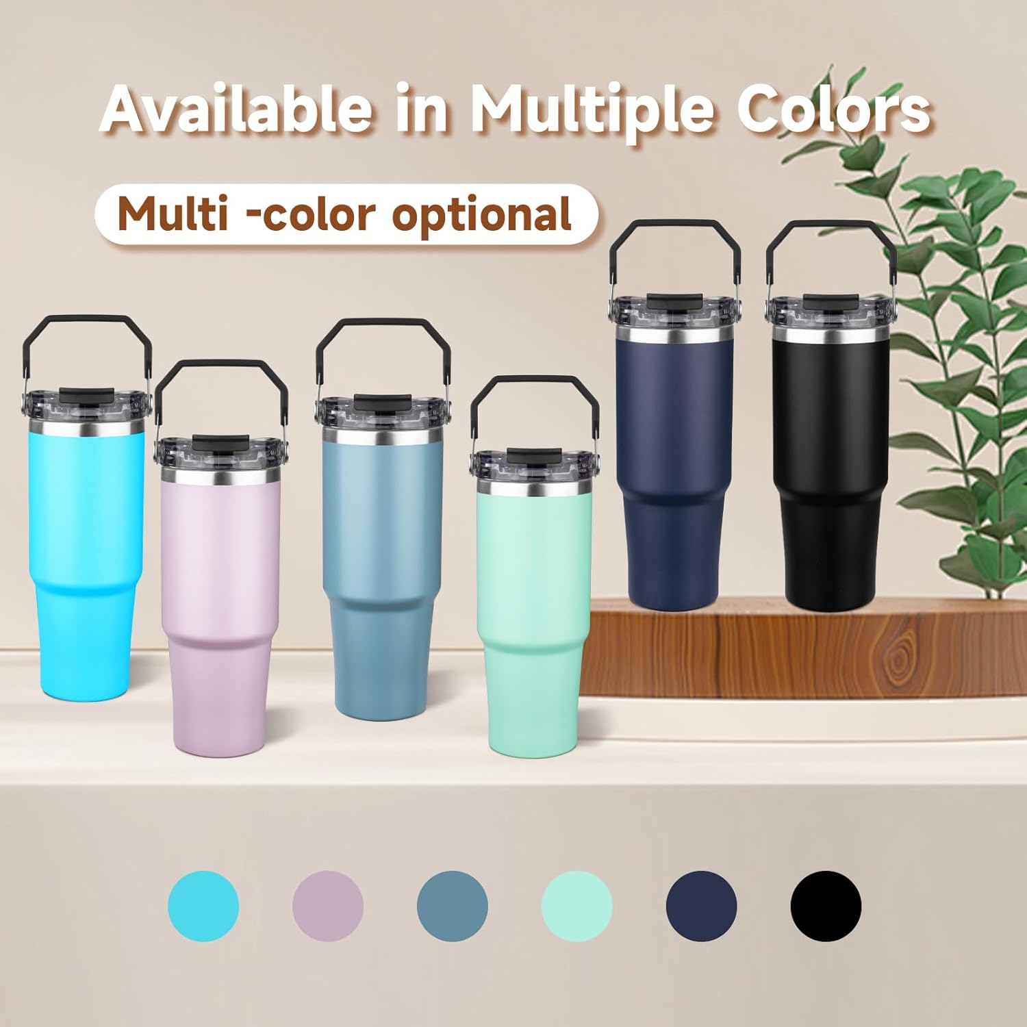 30oz Tumbler with Handle and Flip Straw Lid Double Wall Insulated Travel Coffee Mug Stainless Steel Vacuum Insulated Coffee Tumbler Cup for Hot and Cold Beverages,Leak-proof&BPA-free (30oz,Navy blue) - Image 8