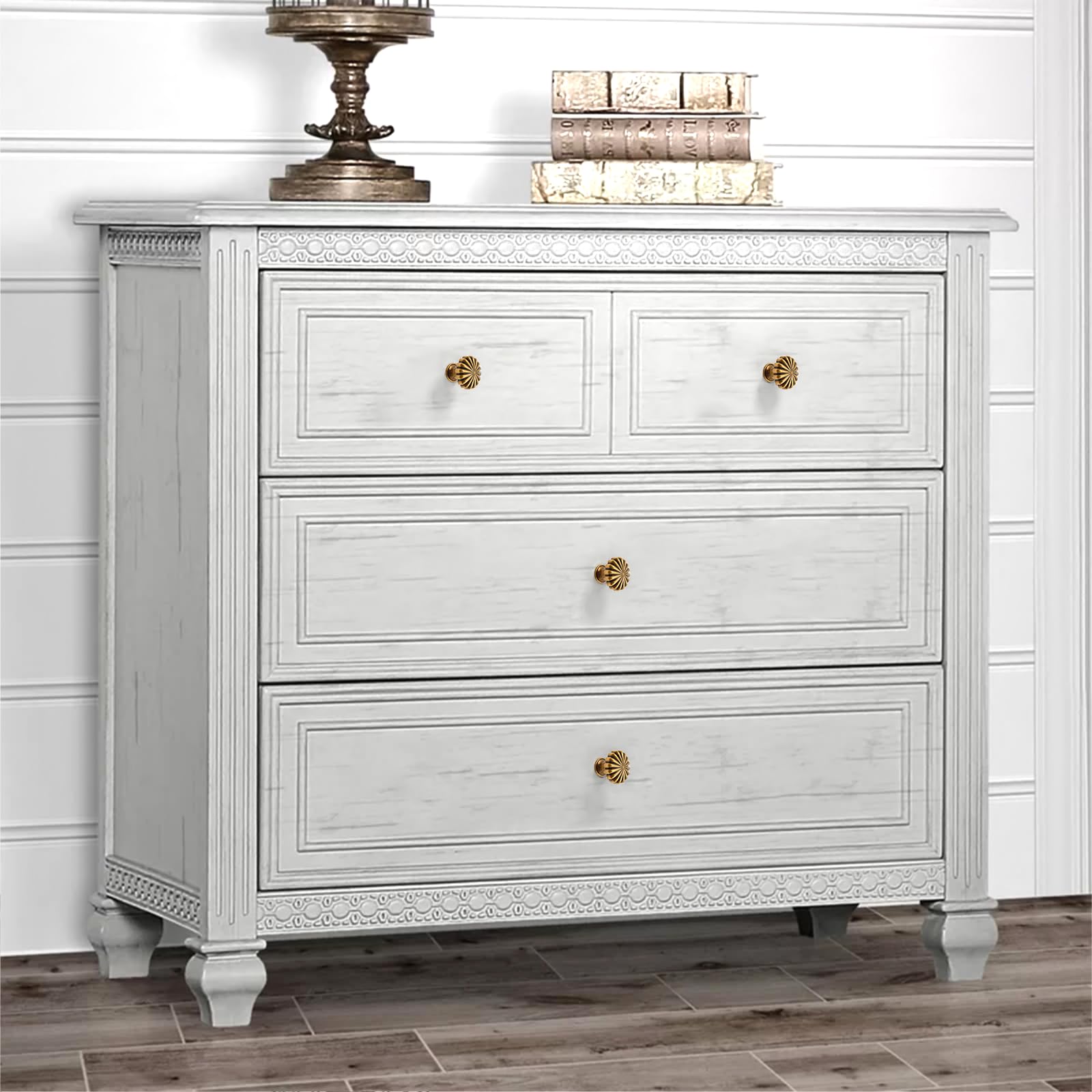 9BUILD Paquete de 10 pomos de latón antiguo de 1.2 pulgadas, pomos de gabinete de cocina, pomos redondos de tocador vintage, pomos de cocina para armarios, pomos retro para armarios y cajones