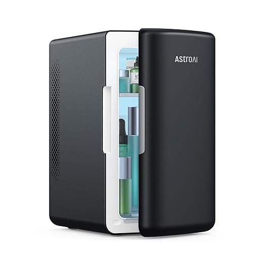 AstroAI Mini Fridge 2.0 Gen, 6 Liter/8 Cans Makeup Skincare Fridge 110V AC/ 12V DC Portable Thermoelectric Cooler and Warmer Little Tiny Fridge for Bedroom, Cosmetics (Dark Grey)