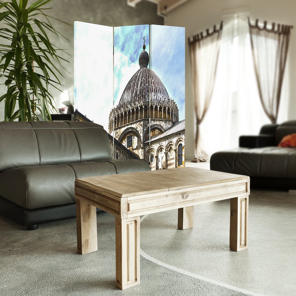 Raumteiler, Gedruckten auf Canvas, Leinwand Wandschirme, dekorative Trennwand, Paravent beidseitig, 3 teilig, 360° (110x180 cm), Kathedrale/Dom, PISA, Architektur, Italien, BEIGE, BLAU