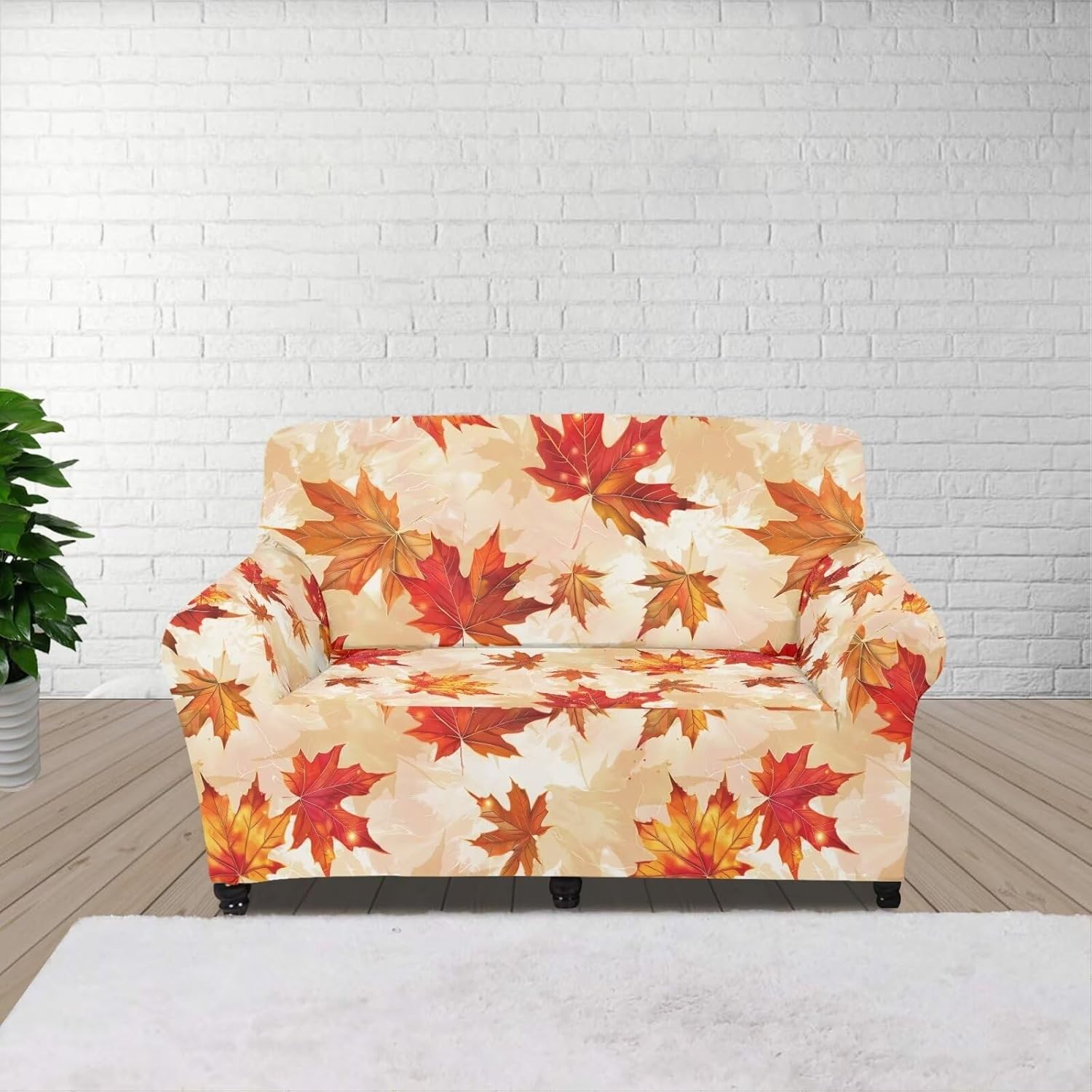 Maple Leaf Fall Couch Covers for 2 Cushion Couch High Stretch Loveseat Slipcover for Pets Dogs Anti Slip Love Seat Sofa Slipcover Furniture Protector Thanksgiving Decorations for Sofa Cloth
