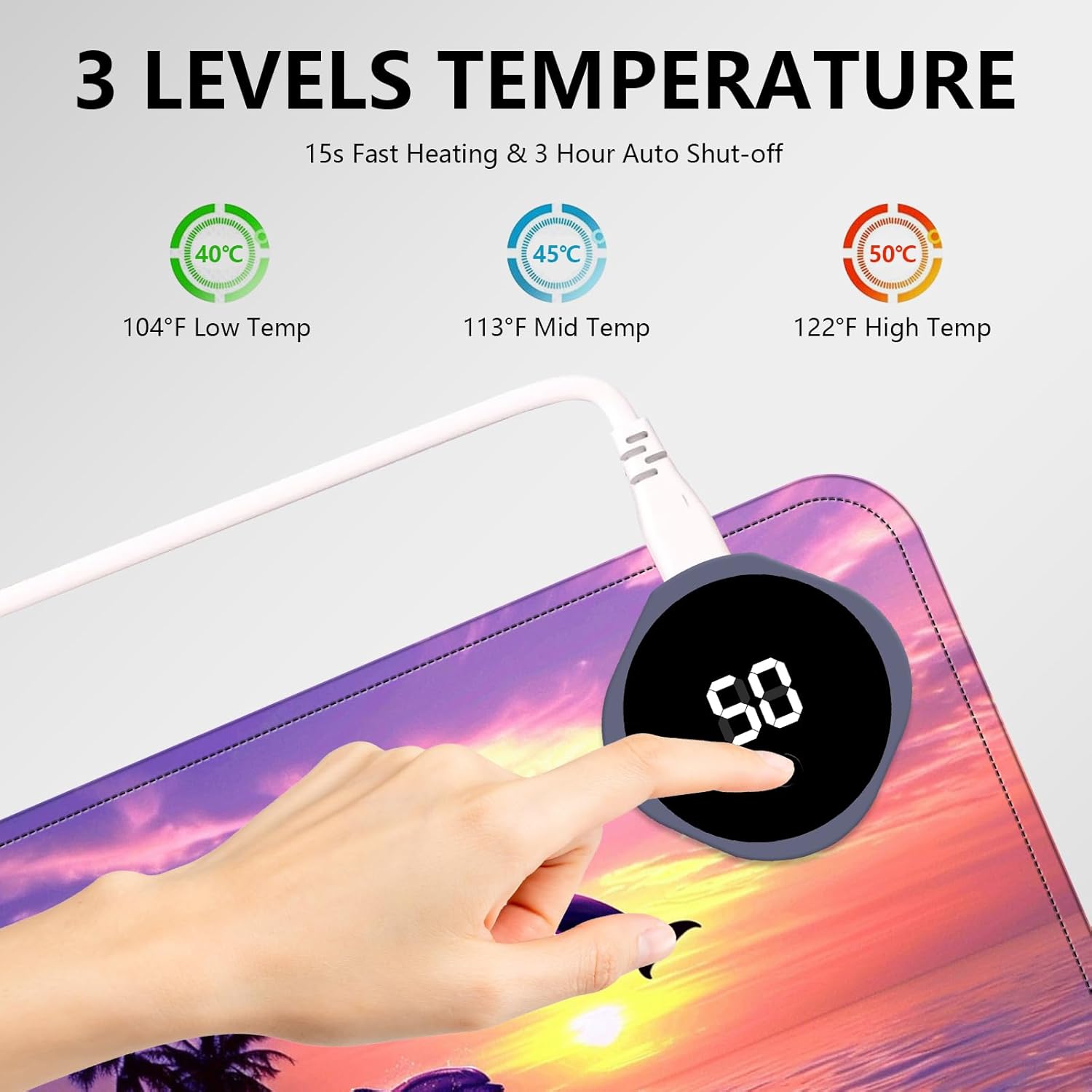Heated Mouse Pad with 3 Levels Heated & 3 Hours Auto Shut-Off Mouse Pad for Warming Hands in Office Home, 31.5" x 13"Large Safe Desk Mat Hand Warmer，Jumping Dolphin