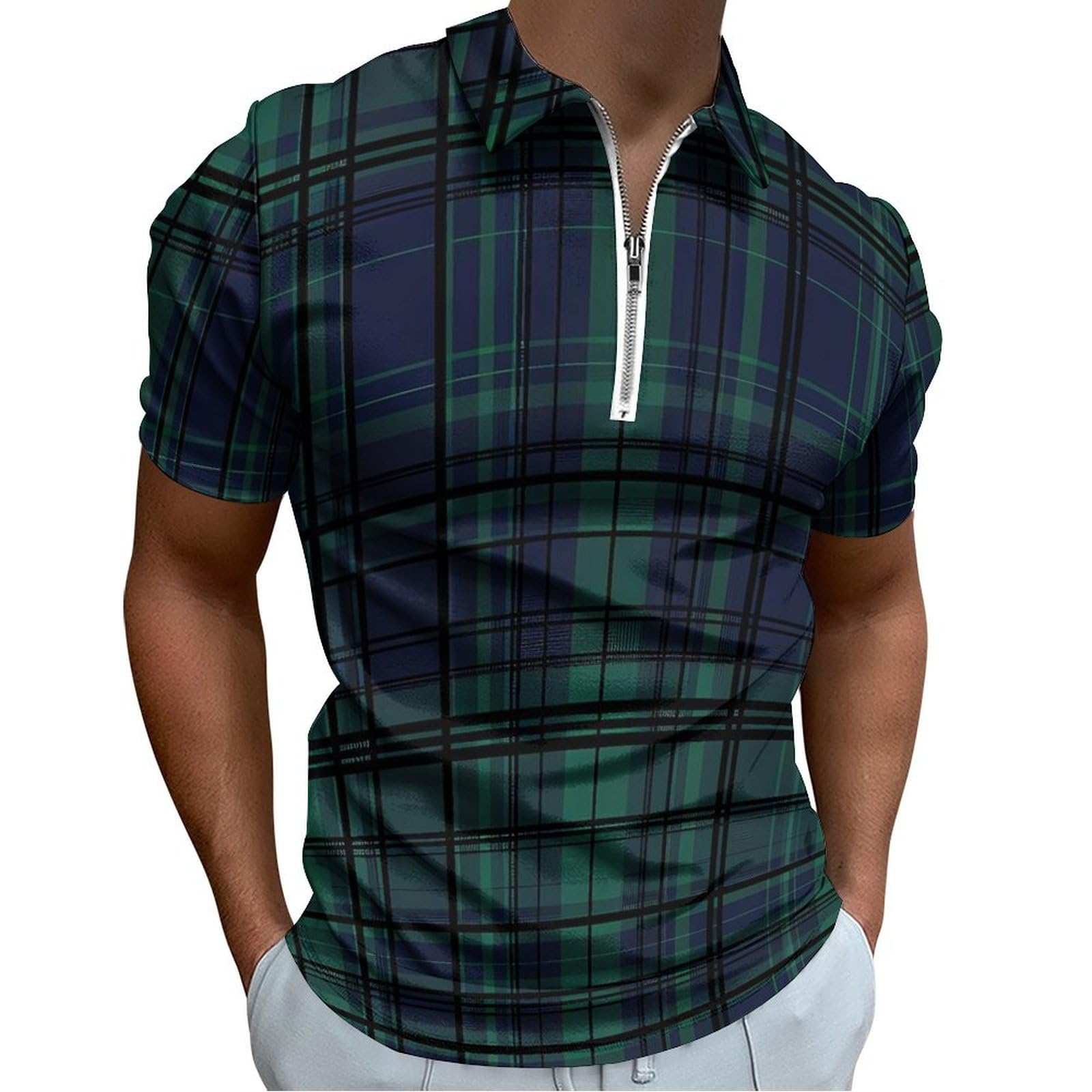 Scottish Tartan Plaid Men's Polo Shirts Short Sleeve Golf Polo Slim Fit Shirts T- Shirts Stylish Casual Tops XL