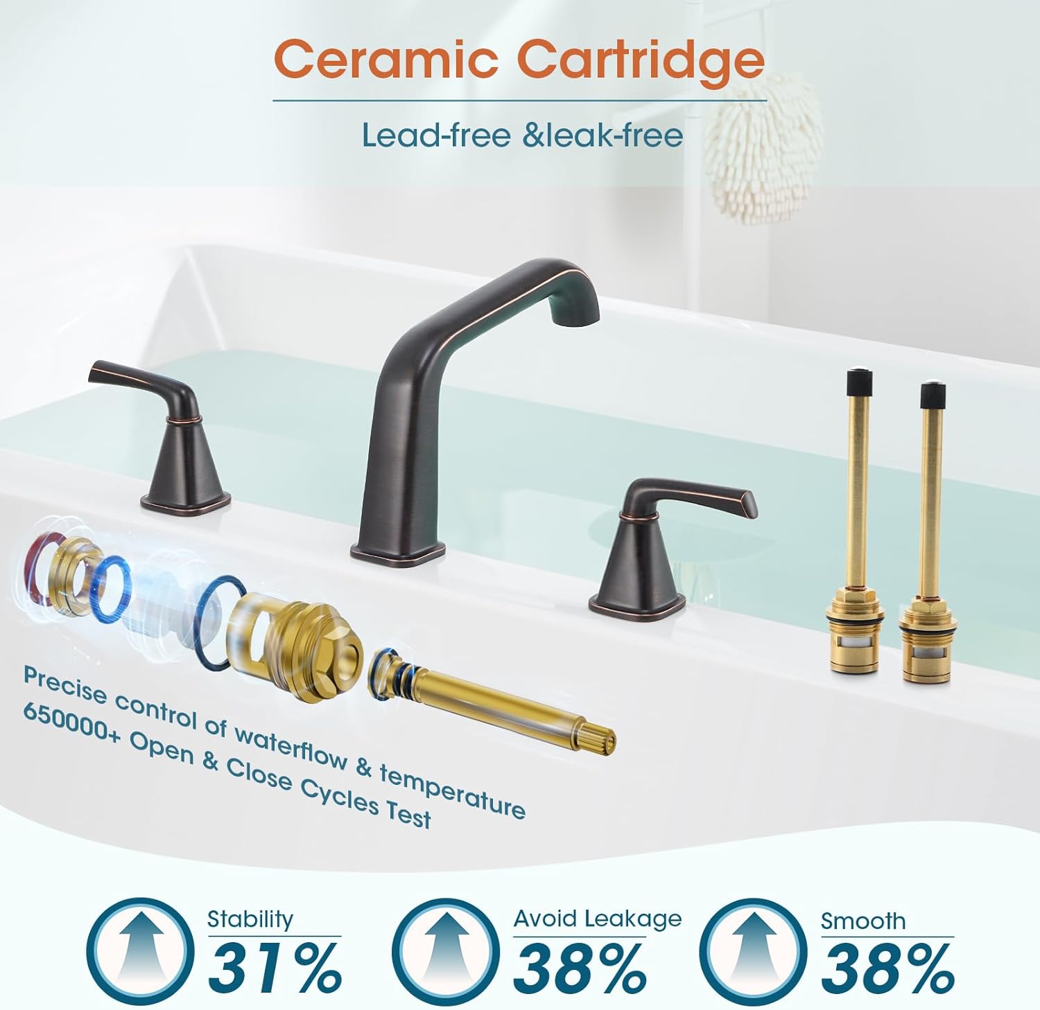 Bathtub Faucet Set 3 Hole, Oil Rubbed Bronze Roman Bathtub Faucet, High Flow Deck Mount Tub Faucet, Widespread Garden Tub Faucet 2-Handle with Hot & Cold Supply Lines