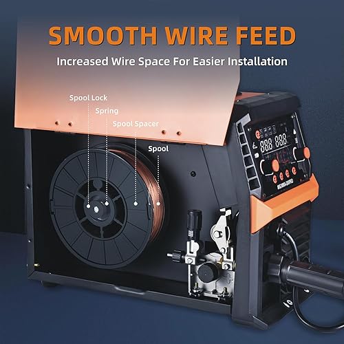 Miniatura 4 de Mig Welder 200A Soldador de alimentación de alambre sinérgico Máquina de soldadura portátil, 4 en 1 Gas MIGFlux Core MIGStickLift TIG Soldador