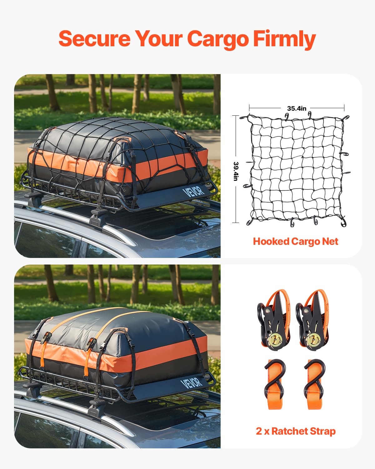 VEVOR Cesta para Portaequipajes de Techo 130x91x10,5 cm Portaequipajes Universal para Techo con Bolsa de Carga 112x87x26 cm Carga Máxima de 90,7 kg Soporte de Equipajes para SUV, Camión, Coche