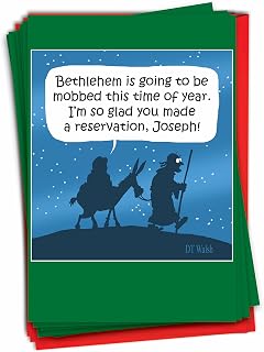 NobleWorks - 12 Merry Christmas Greeting Cards Boxed - Funny Xmas Cards with Envelopes, Holiday Humor For Men and Women (1 Design, 12 Cards) - Inn Reservation C7080XSG-B12x1