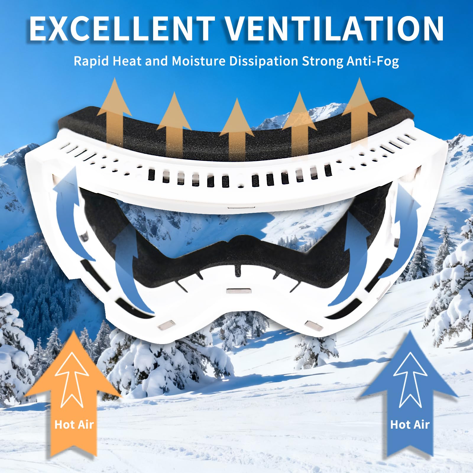 YH879B Lunettes de ski OTG et de planche à neige avec verres magnétiques interchangeables, protection UV et anti-buée, lunettes de neige pour homme et femme (monture noire, bleu Revo intégral, VLT 19