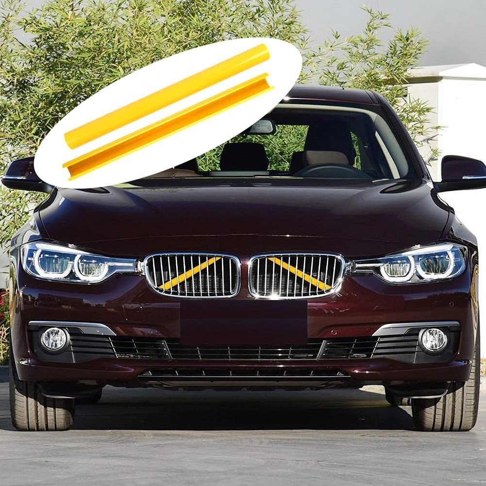 Front Grille Inserts Trim Compatible with BMW Series 2, 5, 6, 7, X1 F48/F49, X2 F39 Blue/Red/Yellow/Green Stripes Cover (Yellow)