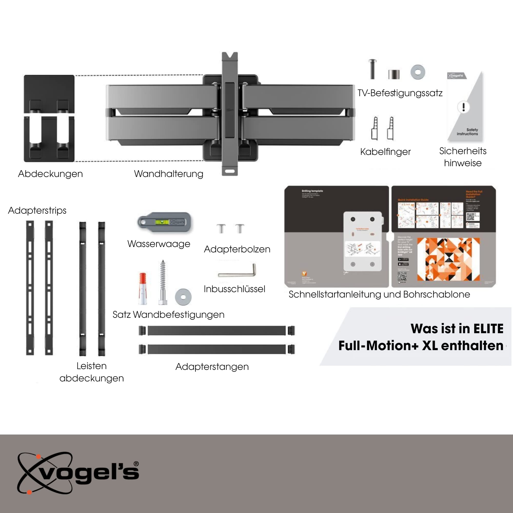 Vogel's Elite TVM 5855 Ultrastarke schwenkbare TV-Wandhalterung für große und schwere Fernseher von bis zu 100 Zoll und 75 kg, Schwenkbar bis zu 120°, Max. VESA 600x400, Universelle Kompatibilität