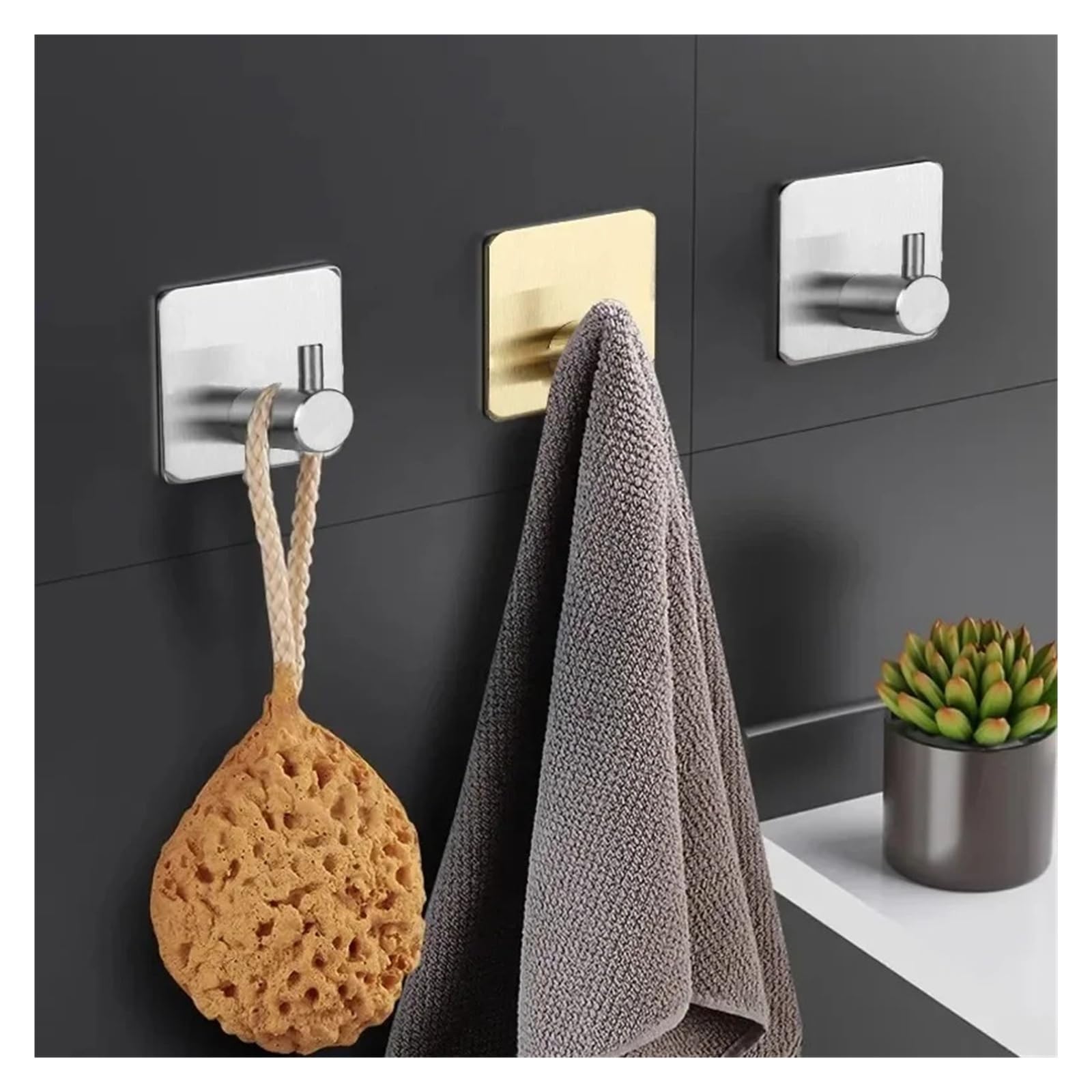 Gancho Adhesivo Fuerte for Pared, Colgador de Ropa, Gancho for Bata de Ducha, Ganchos for Toallas de baño y Cocina, 1/2/4/6 Uds.(Silver,3pcs)