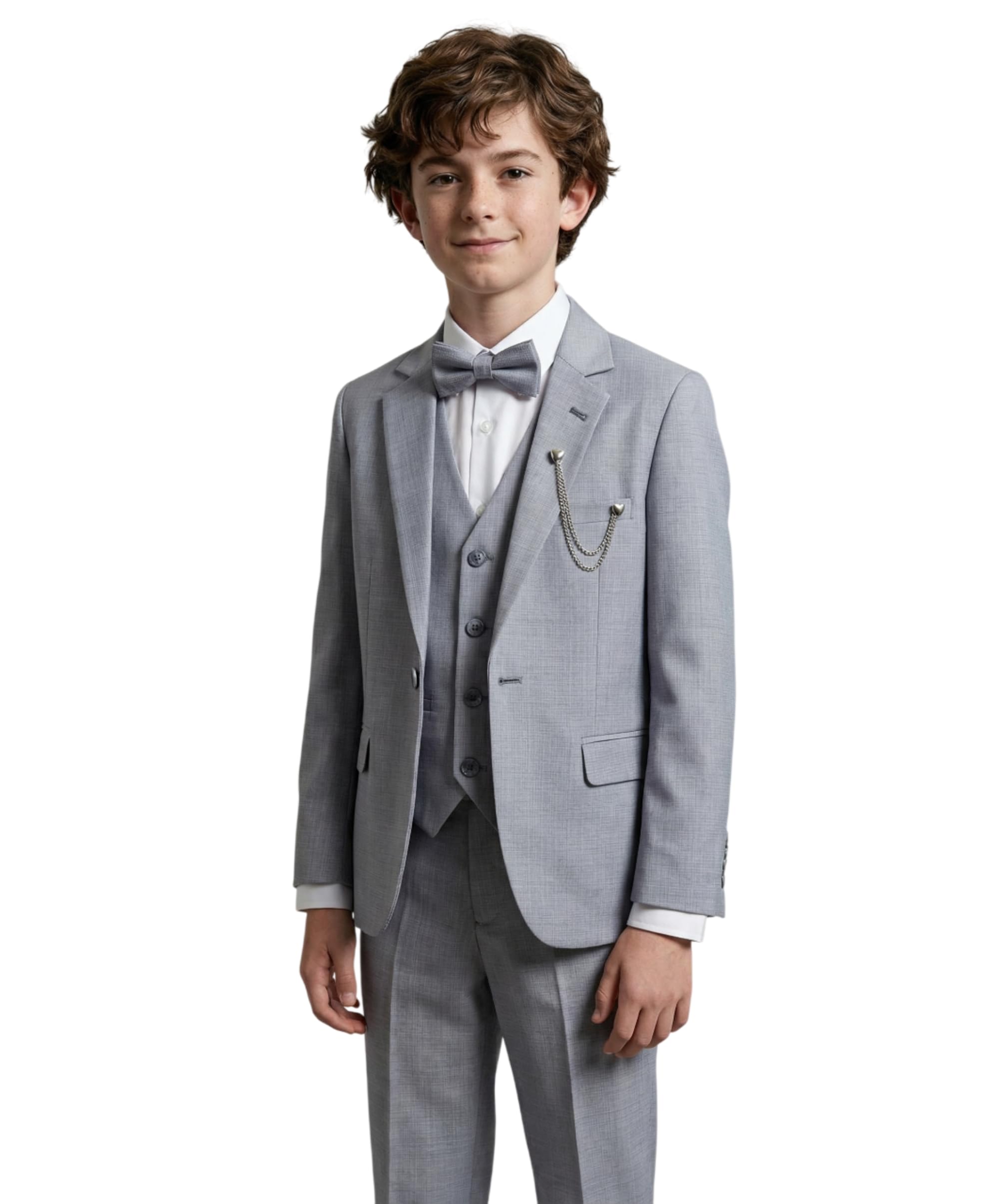 Traje Formal Texturizado de 6 Piezas para niños, Corte Ajustado, para pajes, Bodas, comuniones Autocomprobación Gris, Tamaño 9 Años