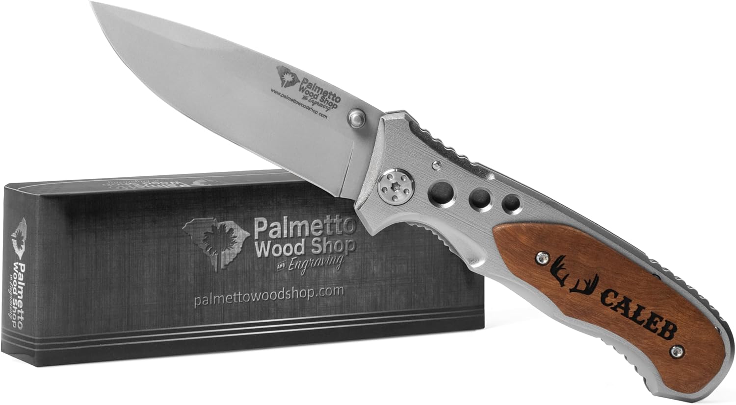 Palmetto Wood Shop Gifts For Him, Laser Engraved Personalized Pocket Knife, Gifts for Husband, Dads, Fathers Day, Valentines, Christmas, Choose from 30 Optional Icons