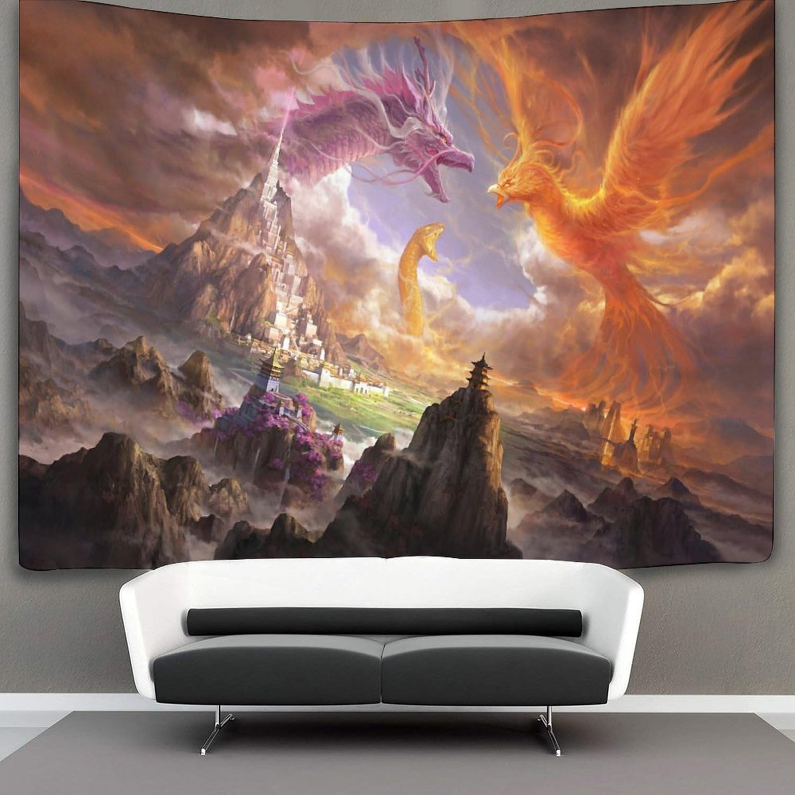 kaiyun Phoenix And Dragon Battle Tapestry,Birds Animals Art Wall Hanging Decoration for Living Room Bedroom & Dorm 150cmx200cm