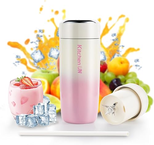 Licuadora portátil de acero inoxidable para batidos, batidos con taza aislada, licuadora personal de batidos, taza de batido de proteínas recargable