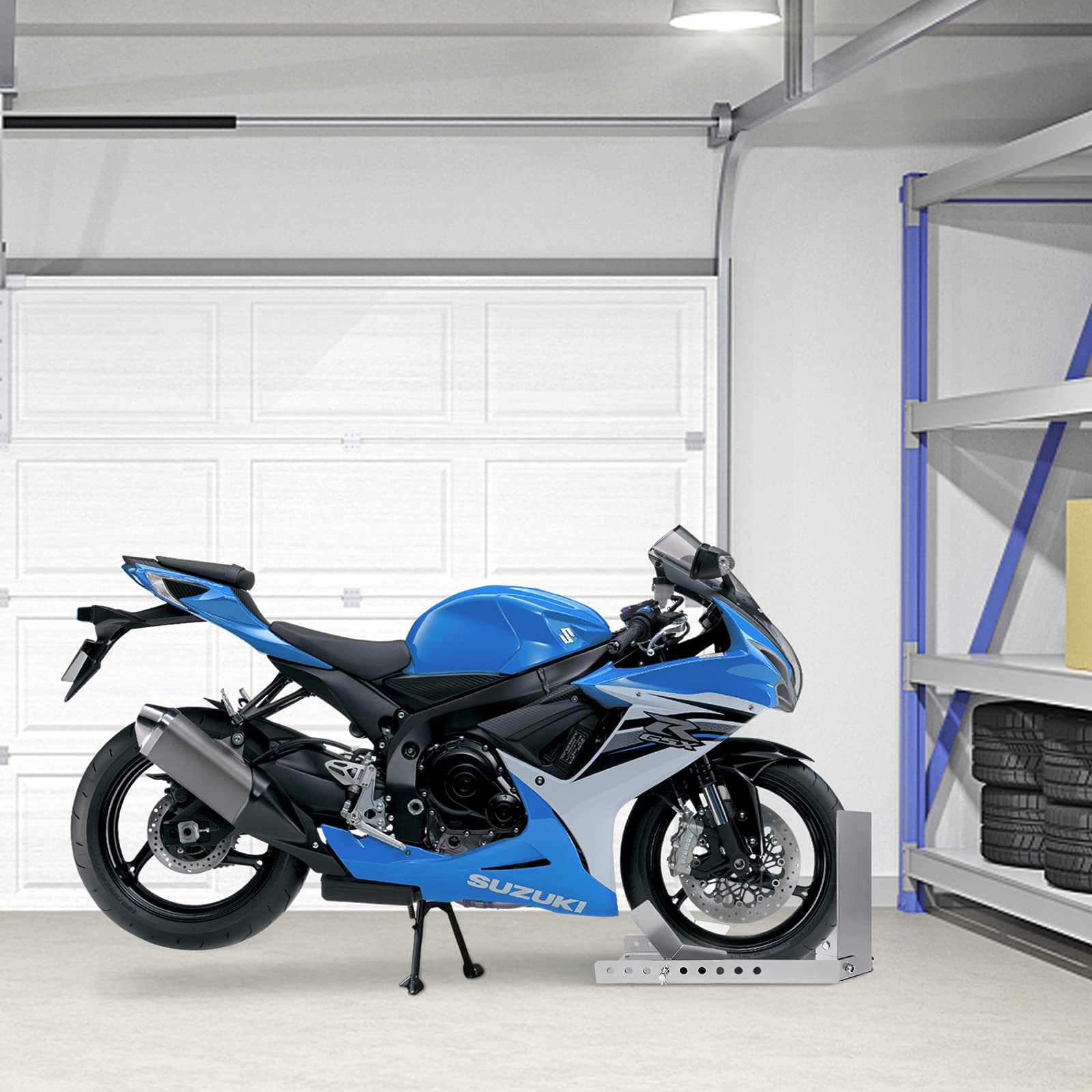 YRHome Verladehilfe Schiene Motorradwippe Motorradständer Vorderradklemme, Verstärkter Stand, Mit 3 Ankerbolzenlöchern, Hoher Sicherheitsfaktor (1 Stück)