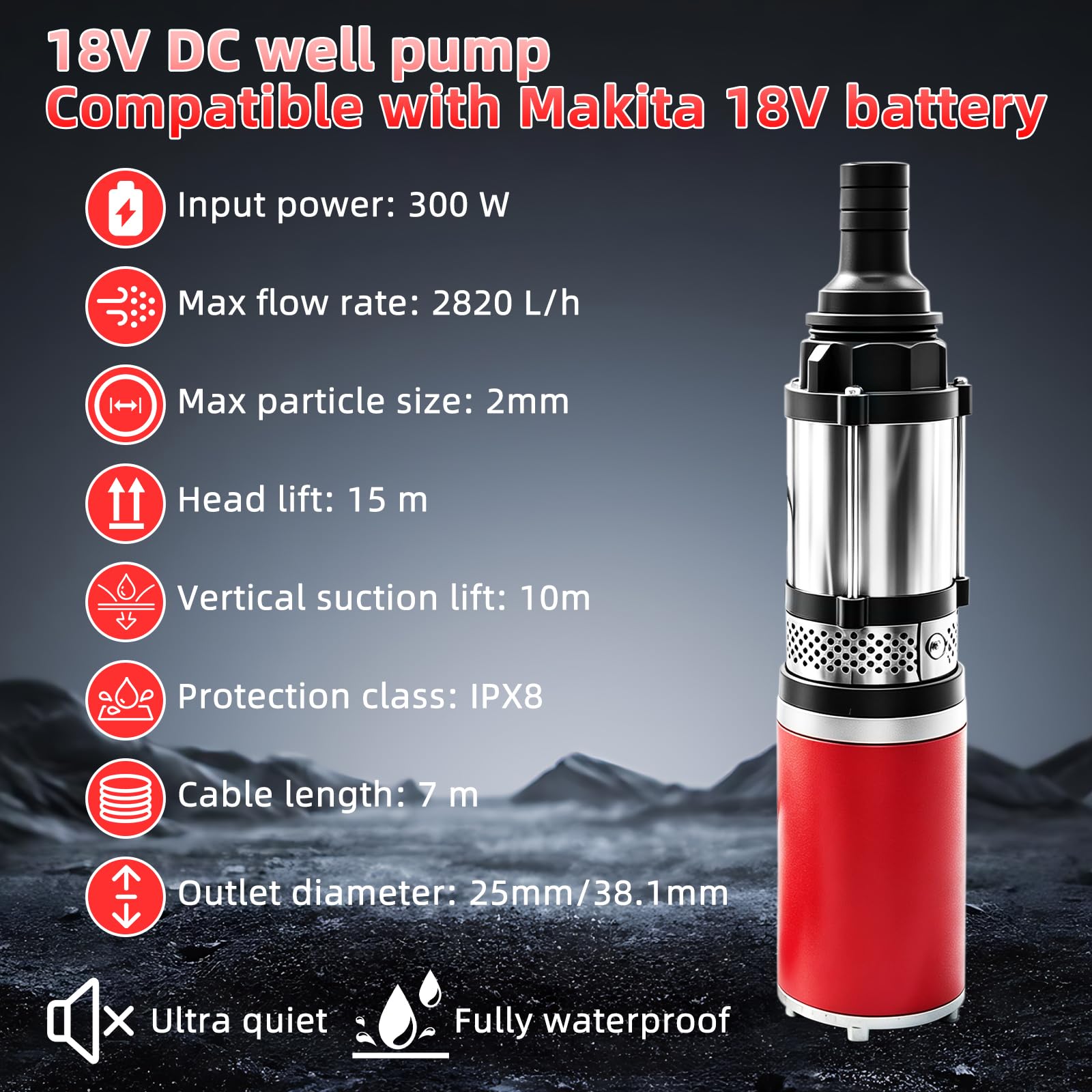 Pompe immergée Compatible Makita 18V, Pompe à eau sans fil