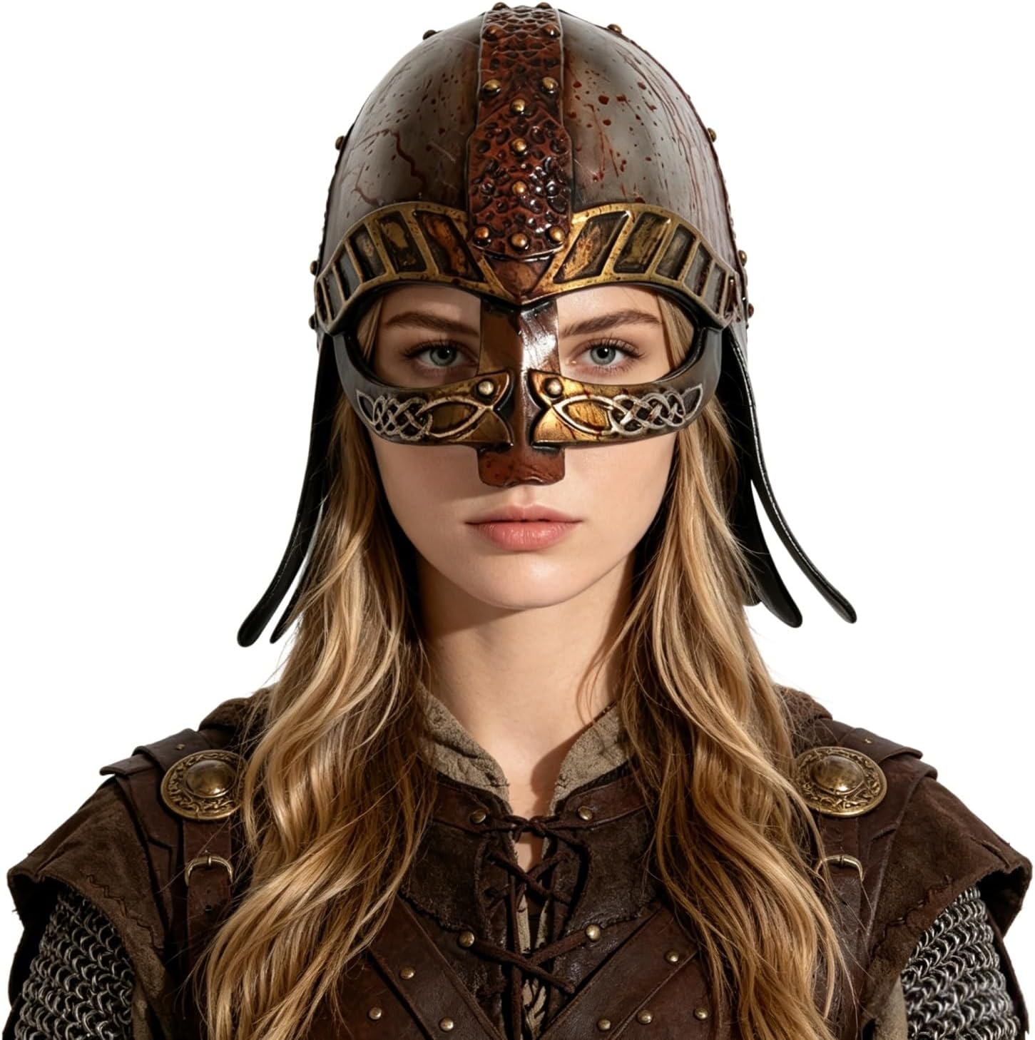JIAHG Medieval Viking Costume Hat with Celtic Knot Details Norse Warrior Cosplay Full Head Mask Helmet for Halloween LARP