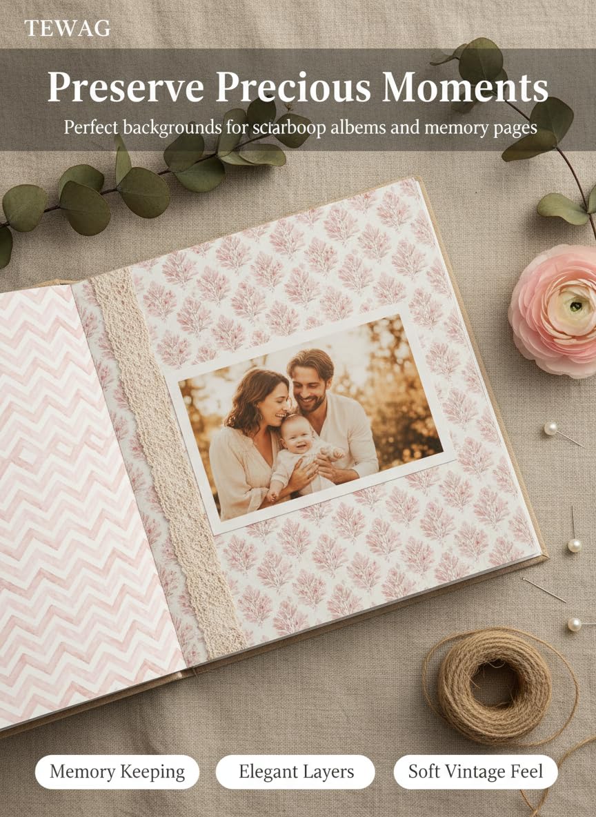 30,5 x 30,5 cm Scrapbook-Papier und Scrapbooking-Zubehör, Bloom doppelseitig, gemusterter Kartonblock, dekorative Bastelblätter für Junk-Tagebuch und Fotoalbum, 24 Blatt