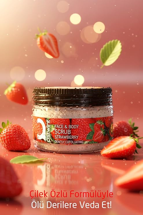 Ostwint Face and Body Exfoliating Scrub Strawberries 300ml, Skin Cleansing, Smoothing, Circulation Accelerator
