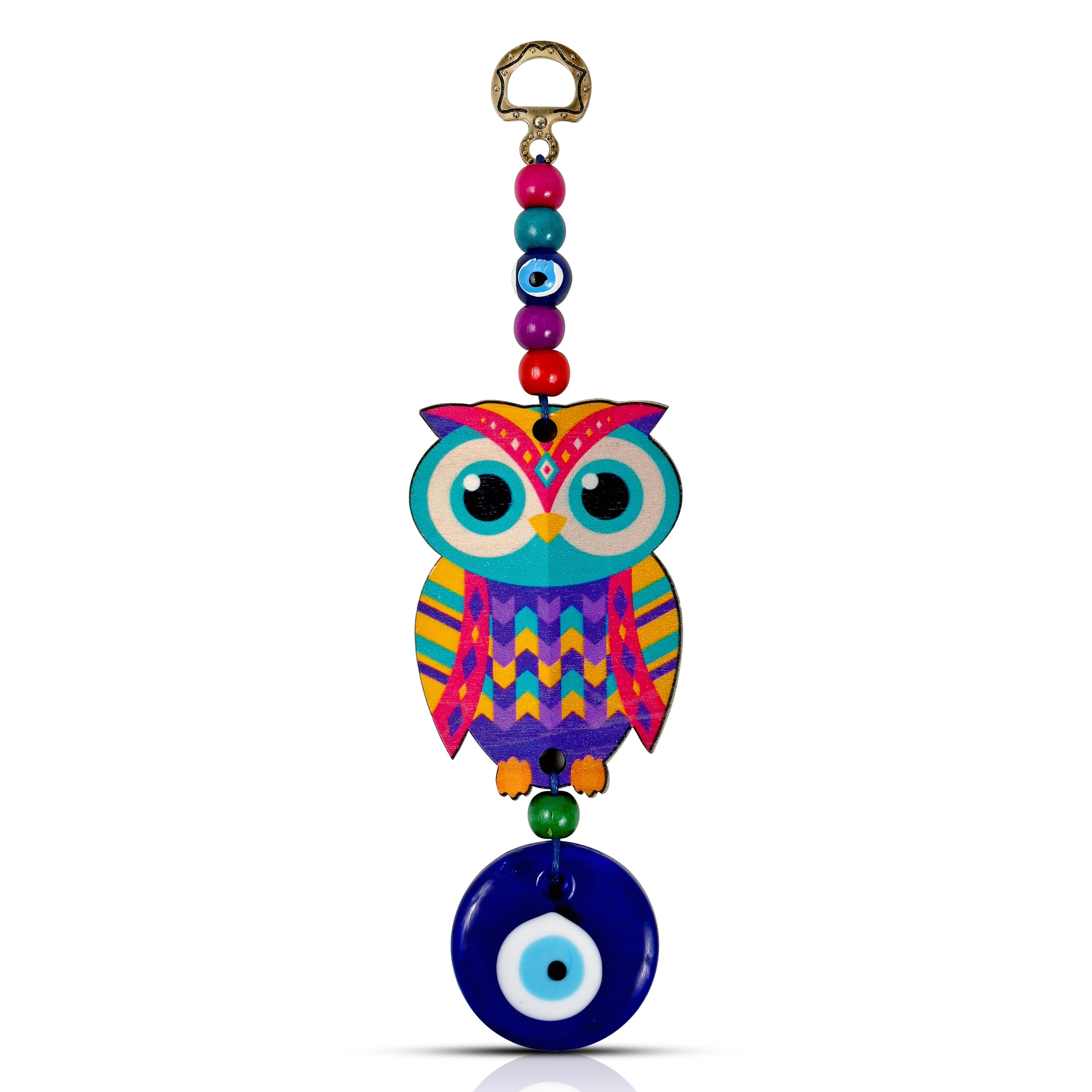 VKORA Multi Colored Owl Shaped Blue Glass Evil Eye Hanging for Car Home & Office Decor
