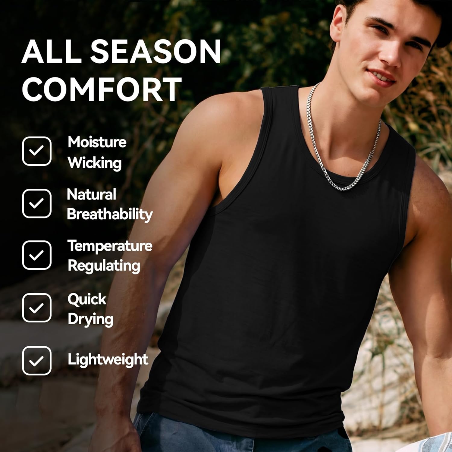 Men’s 100% Merino Wool Tank Top – 15.5Micron Base Layer Undershirt, Lightweight Breathable Vest for Hiking
