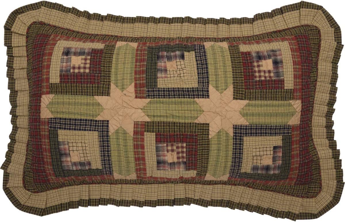 VHC Brands Tea Cabin Rustic King Sham Green Patchwork Cotton Hand Quilted Rectangle Bedroom Decor