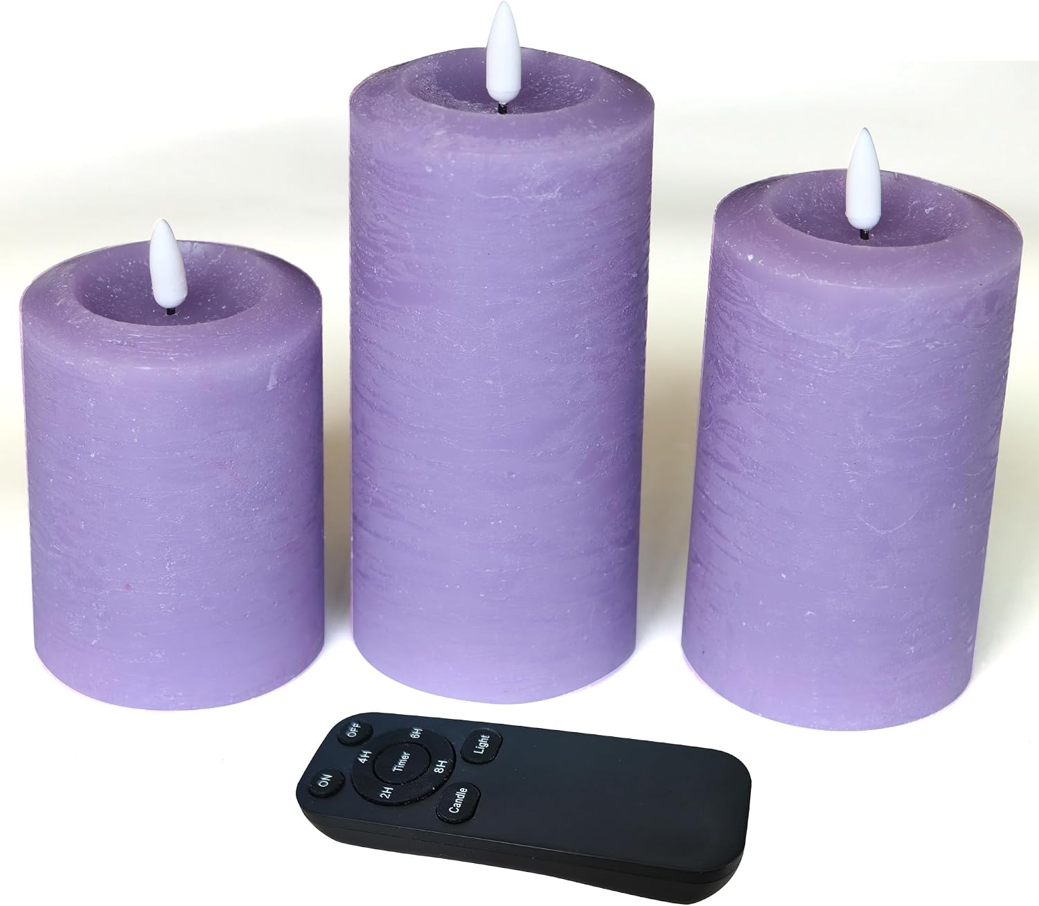 3"x4" 5" 6" Flameless Flickering LED Candles Real Wax Pillar Candles Battery Operated Electric LED Lights with Remote for Home Decorations Wedding Party, Purple, Set of 3