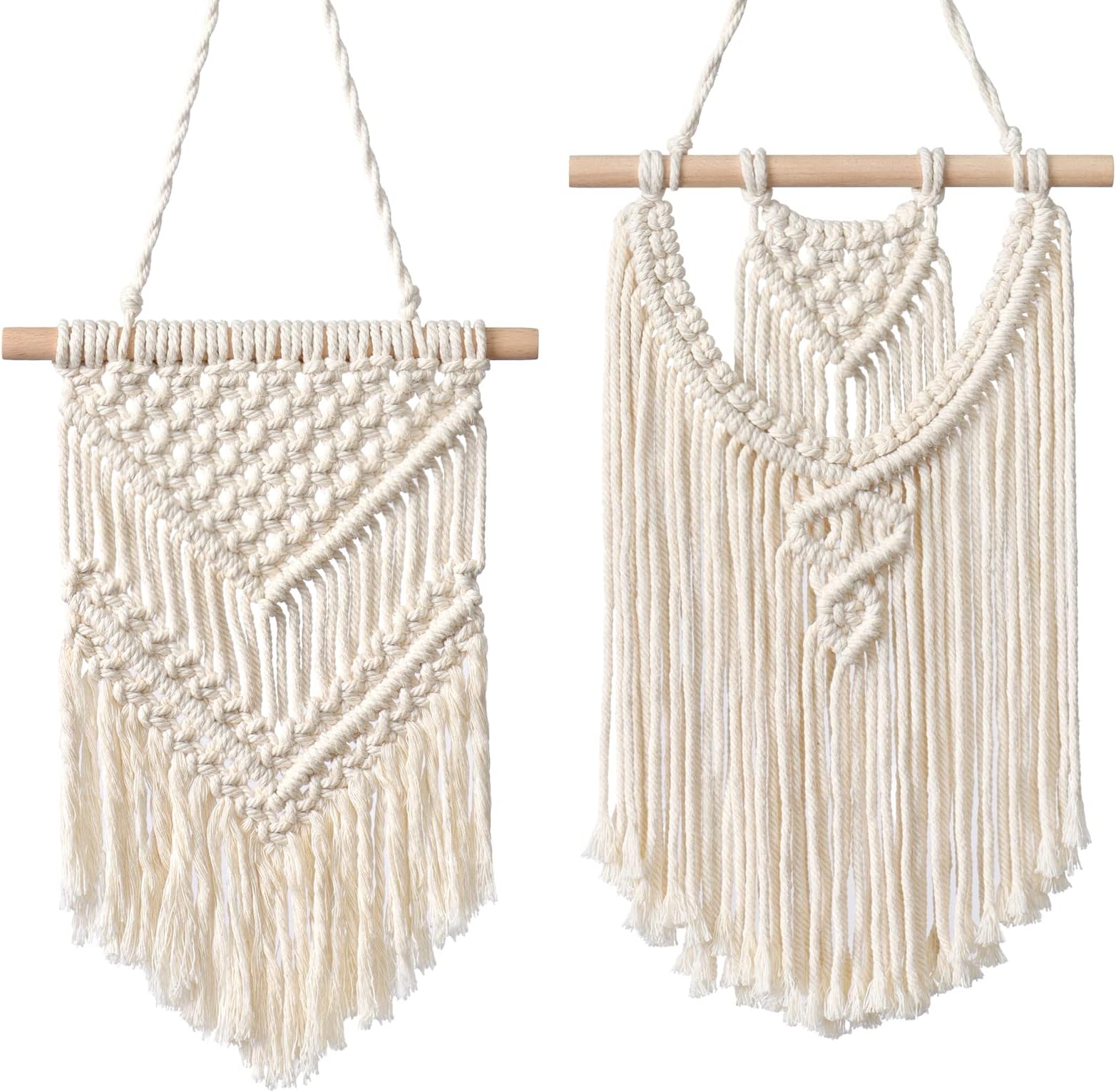 2 Pcs Macrame Wall Hanging Small Woven Tapestries Wall Art Decor - Nice for boho home decor, apartment, kids room, party decorations (Small)