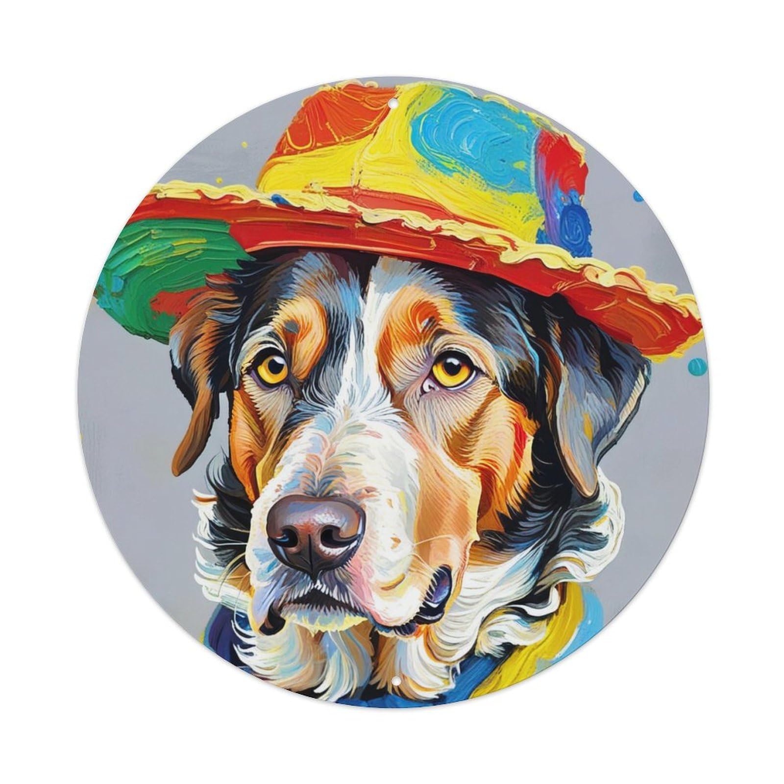 Animal Artwork Puppies in Hats Vintage Metal Tin Sign Plaque Wall Decor for Cafe, Club Bar, Office, Garden Metal Poster 8x8Inch