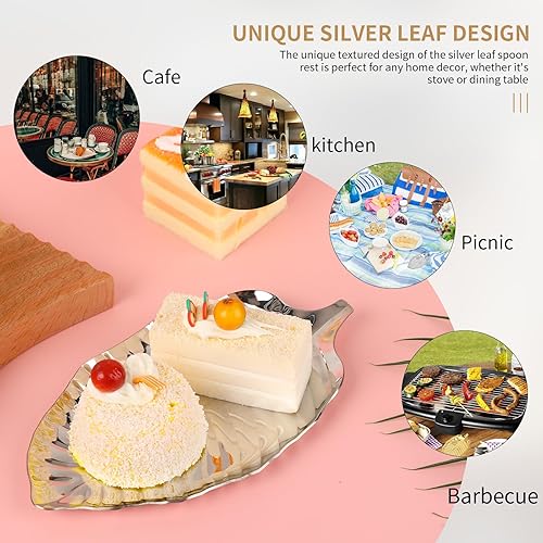 Miniatura 4 de Soporte para cuchara para encimera de cocina, soporte de cuchara de hoja plateada para estufa, estante de cuchara de cocina de acero inoxidable,