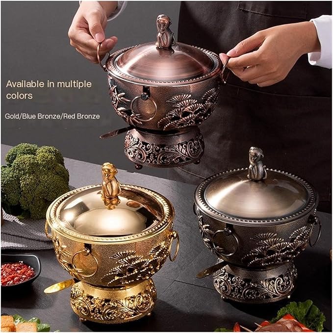 Olla China de Bronce para Hot Pot de 12.5 Pulgadas, Aluminio, Diseño Antiguo miniatura 2