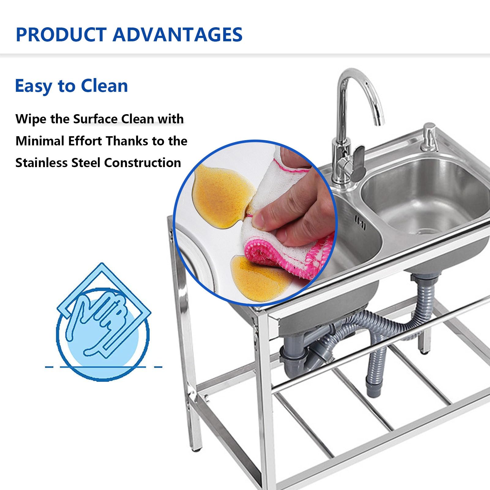 Lavavajillas Multifuncional de 2 Compartimentos para Uso Comercial, con Doble Cuy Grifo Giratorio de 360°. Ideal para Cocina, Lavandería, Exteriores, Garaje Y Restaurantes.