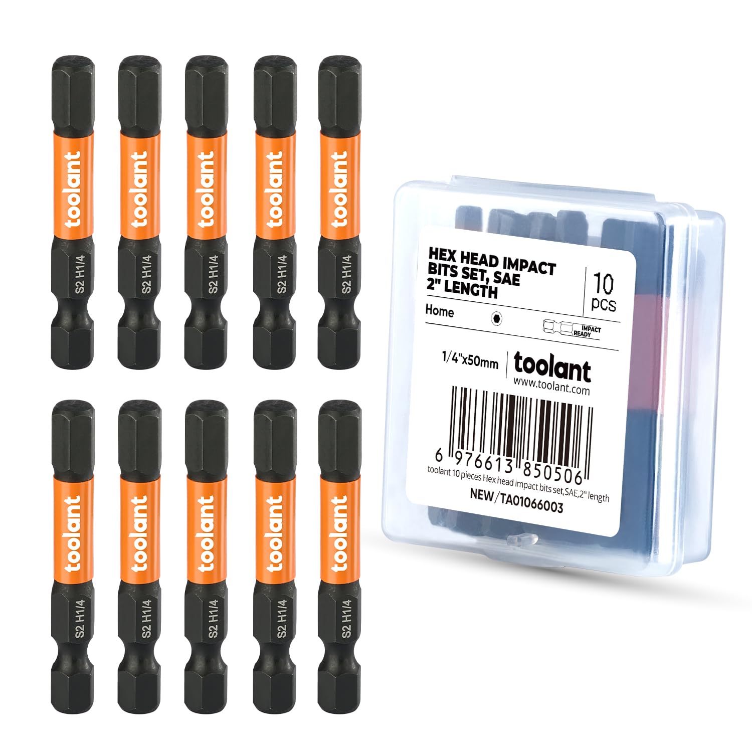 toolant 1/4-inch Impact Hex Bit Set, 10-Piece, 2-inch