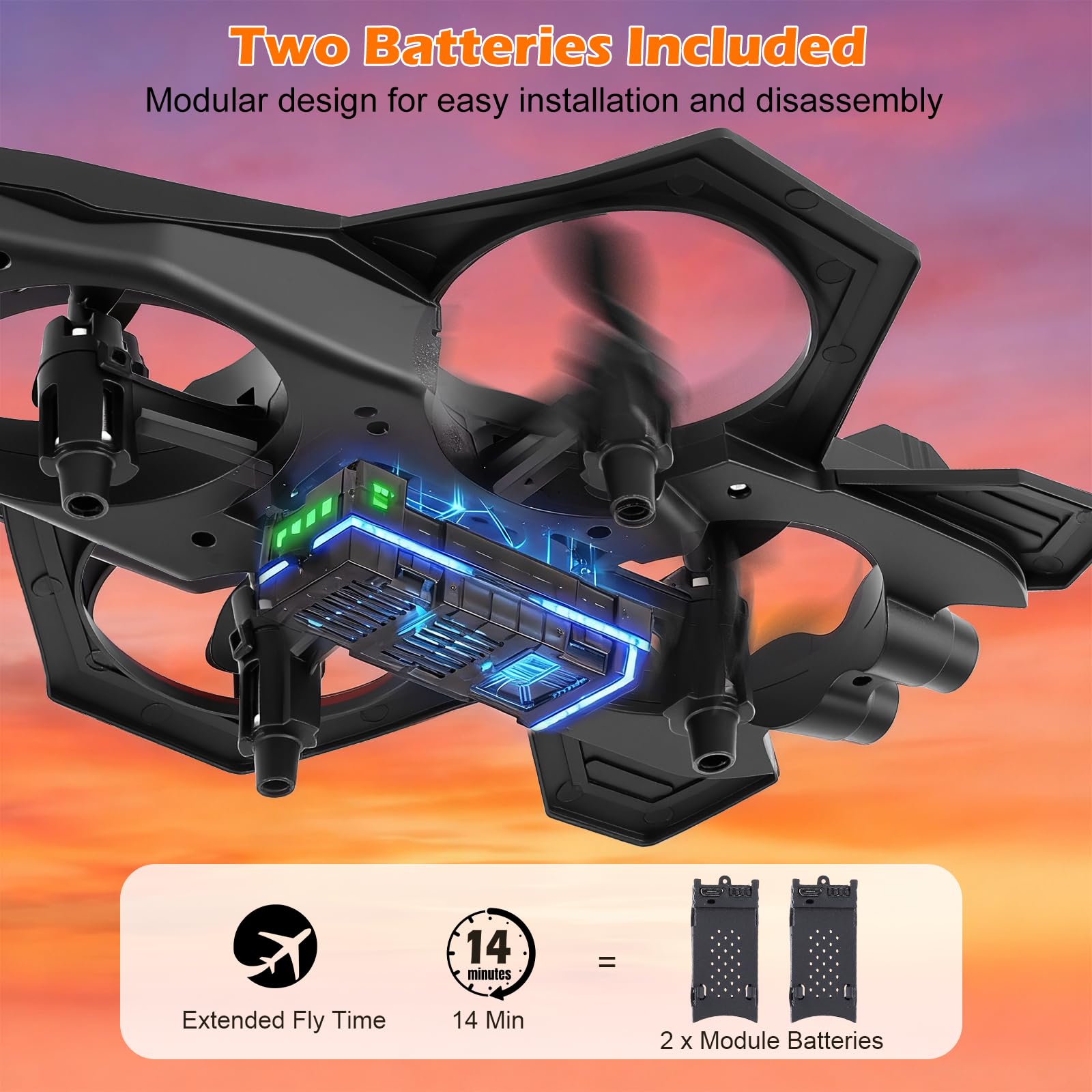 Avion Télécommandé RC 2,4 GHz Rotation 360° 3 Vitesses Lumière LED Hélices de Rechange Bleu