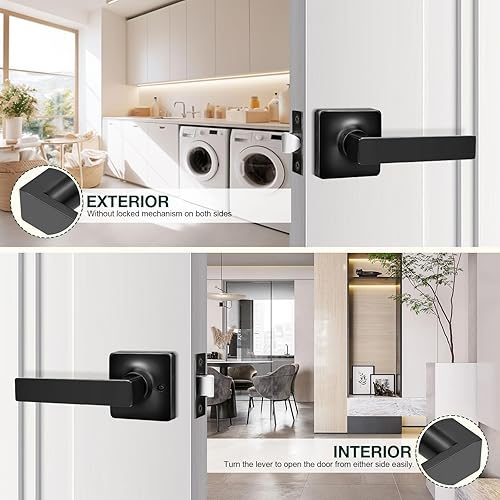 Miniatura 4 de GOBEKOR Paquete de 1 manija de paso, manijas de puerta negras para cerradura de puerta de armario, manija de puerta interior sin llave con cerradura