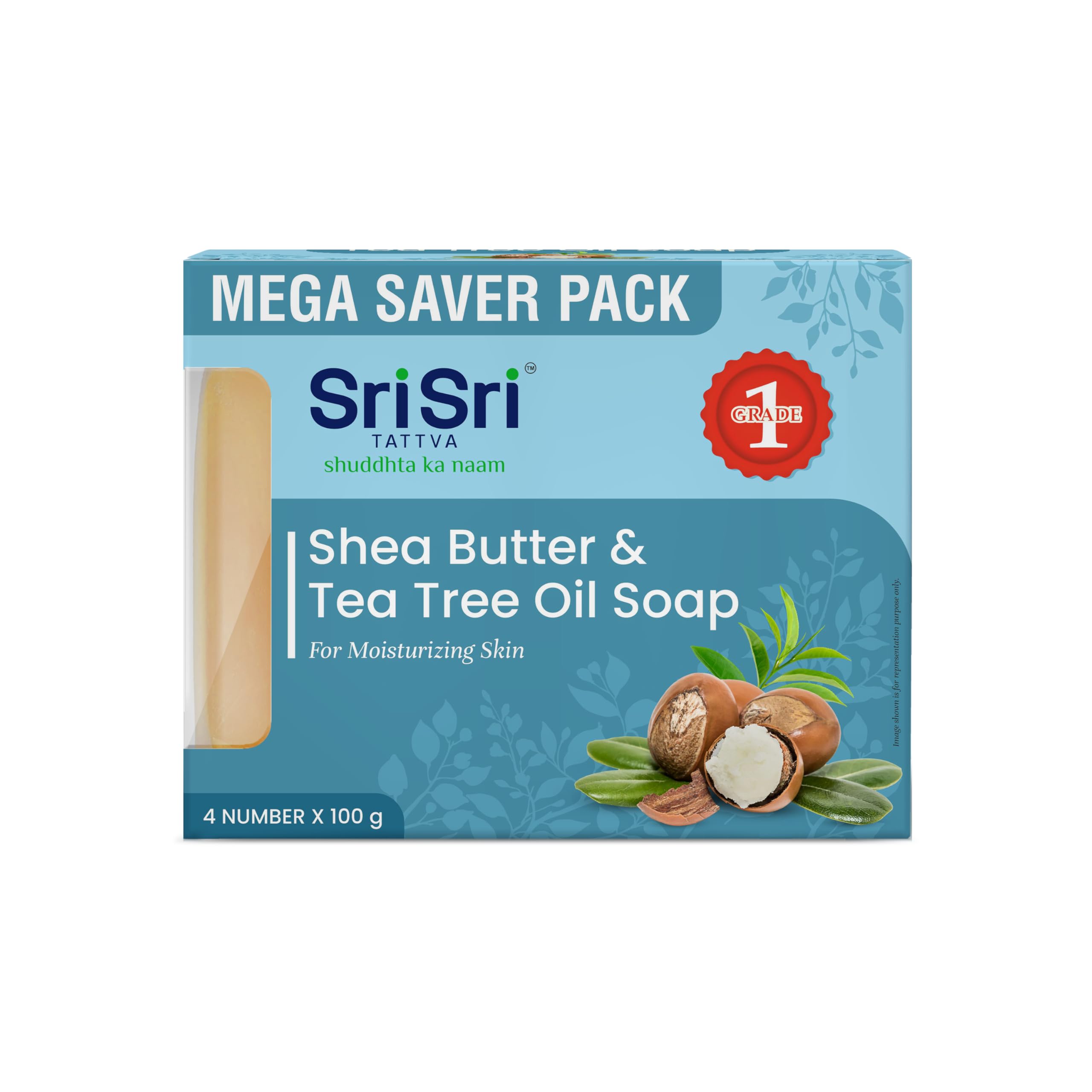 Sri Sri Tattva Shea Butter & Tea Tree Oil Soap | Mega Saver Pack of 4 (100g Each) | Moisturizing & Antibacterial Bathing Bar for Glowing & Healthy Skin | Grade 1 Soap for Daily Use-picture-47